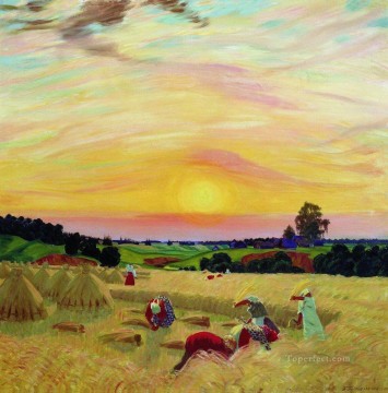 Paisajes Painting - La cosecha de 1914 Boris Mikhailovich Kustodiev plan escenas paisaje